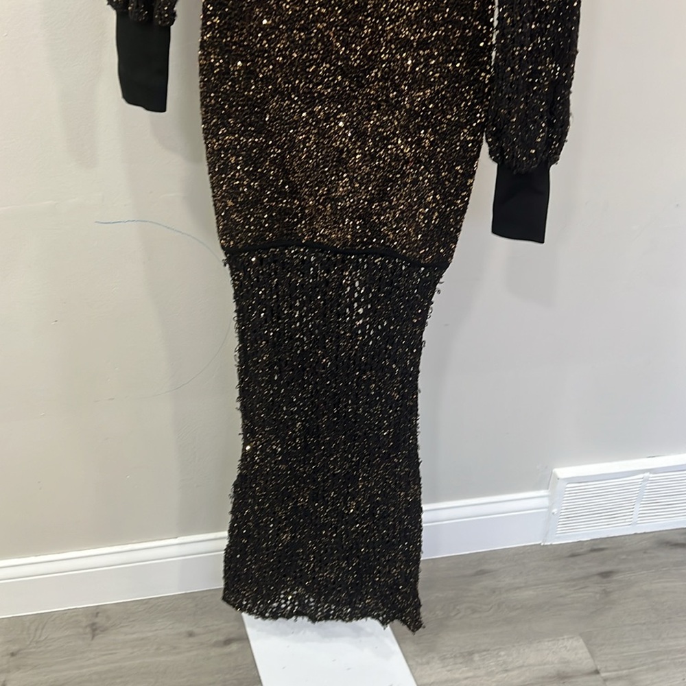 Dodiee GAIA crochet sequin maxi dress in black gold long sleeve - Picture 5 of 15